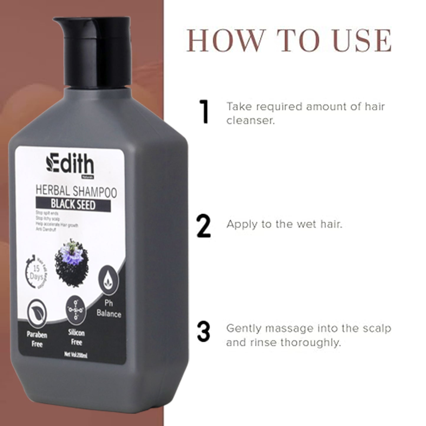 Edith Naturals Anti Hair fall Herbal Shampoo For Control Dandruff , Stop Spilt ends , Stop itchy scalp For Smooth & Shiny Hair For Men & Women (200 ml)