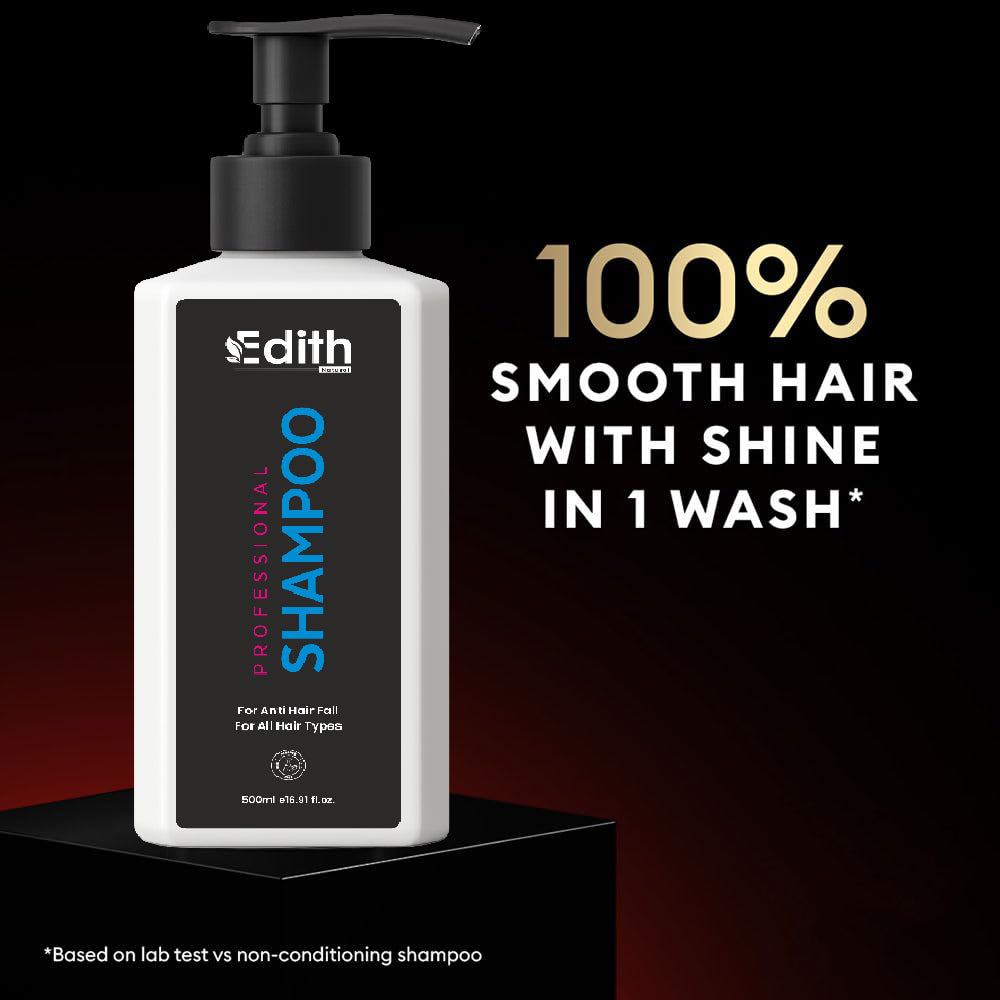 Edith Natural Professional Shampoo, Anti Hair Fall Formula, All Hair Types, 500ml