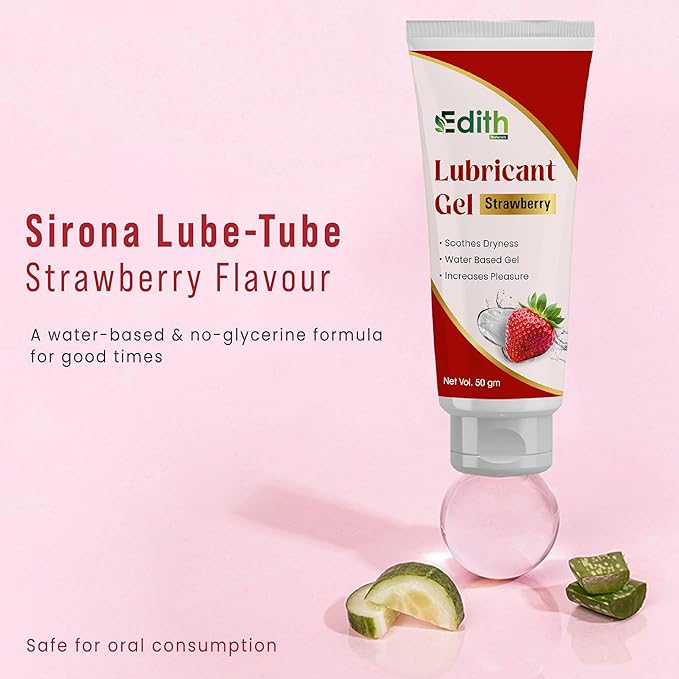 Edith Naturals Strawberry Lubricant Gel for Men & Women - 50 ml | Water Based Lube | Compatible with Condoms & Toys | Silicon Free Formula | Long Lasting Pleasure 50 gm