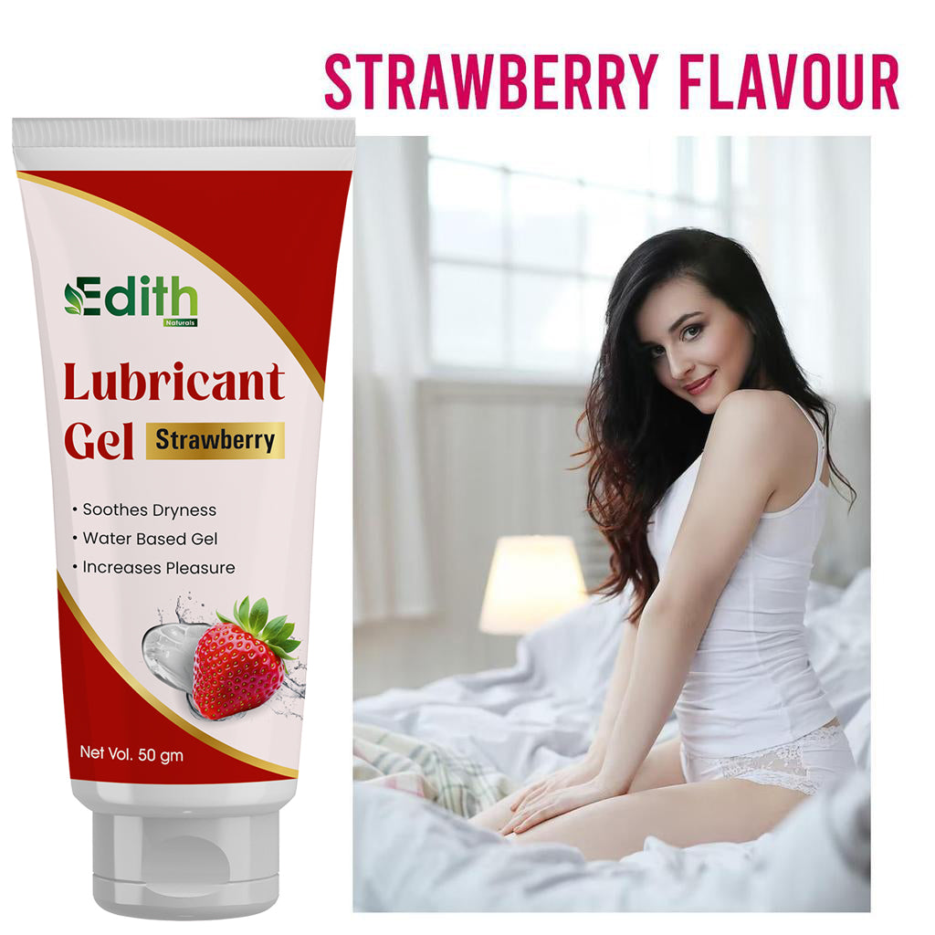 Edith Naturals Strawberry Lubricant Gel for Men & Women - 50 ml | Water Based Lube | Compatible with Condoms & Toys | Silicon Free Formula | Long Lasting Pleasure 50 gm