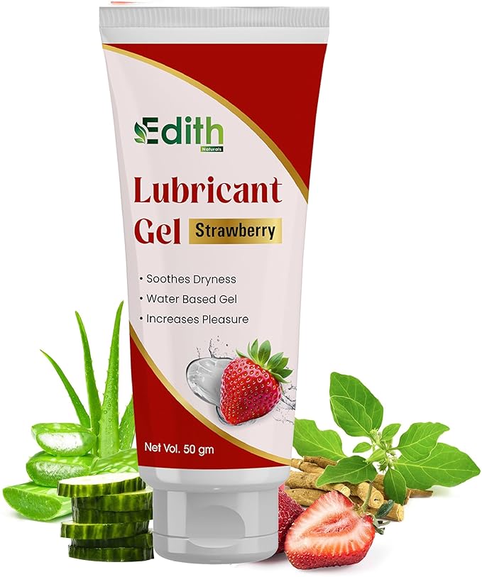 Edith Naturals Strawberry Lubricant Gel for Men & Women - 50 ml | Water Based Lube | Compatible with Condoms & Toys | Silicon Free Formula | Long Lasting Pleasure 50 gm