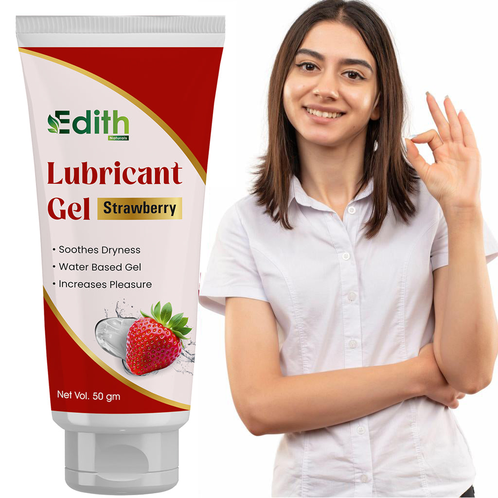 Edith Naturals Strawberry Lubricant Gel for Men & Women - 50 ml | Water Based Lube | Compatible with Condoms & Toys | Silicon Free Formula | Long Lasting Pleasure 50 gm