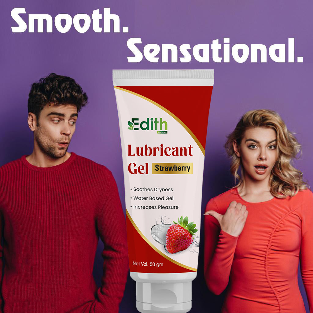 Edith Naturals Strawberry Lubricant Gel for Men & Women - 50 ml | Water Based Lube | Compatible with Condoms & Toys | Silicon Free Formula | Long Lasting Pleasure 50 gm