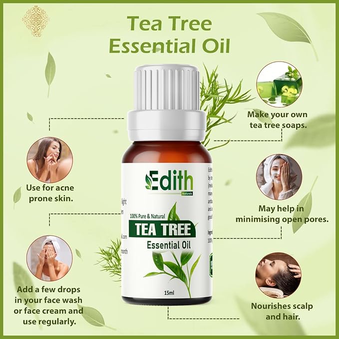 Tea Tree Essential Oil for Skin, Hair, Face, Acne, Dandruff |Fuller Hair & Healthy Toenails(15 ml)