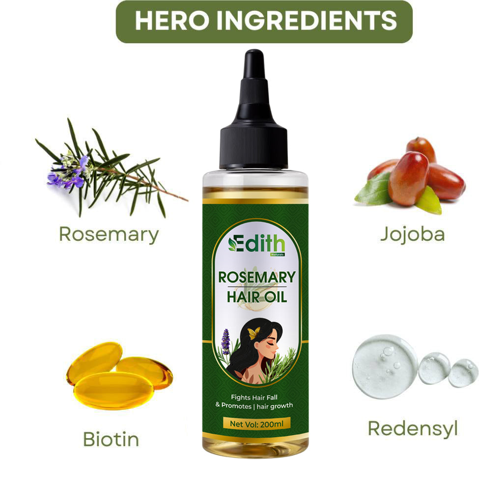 Edith Naturals Rosemary Hair Oil for Hair Growth and Hair Fall Control, Hair Strengthening-200 ml