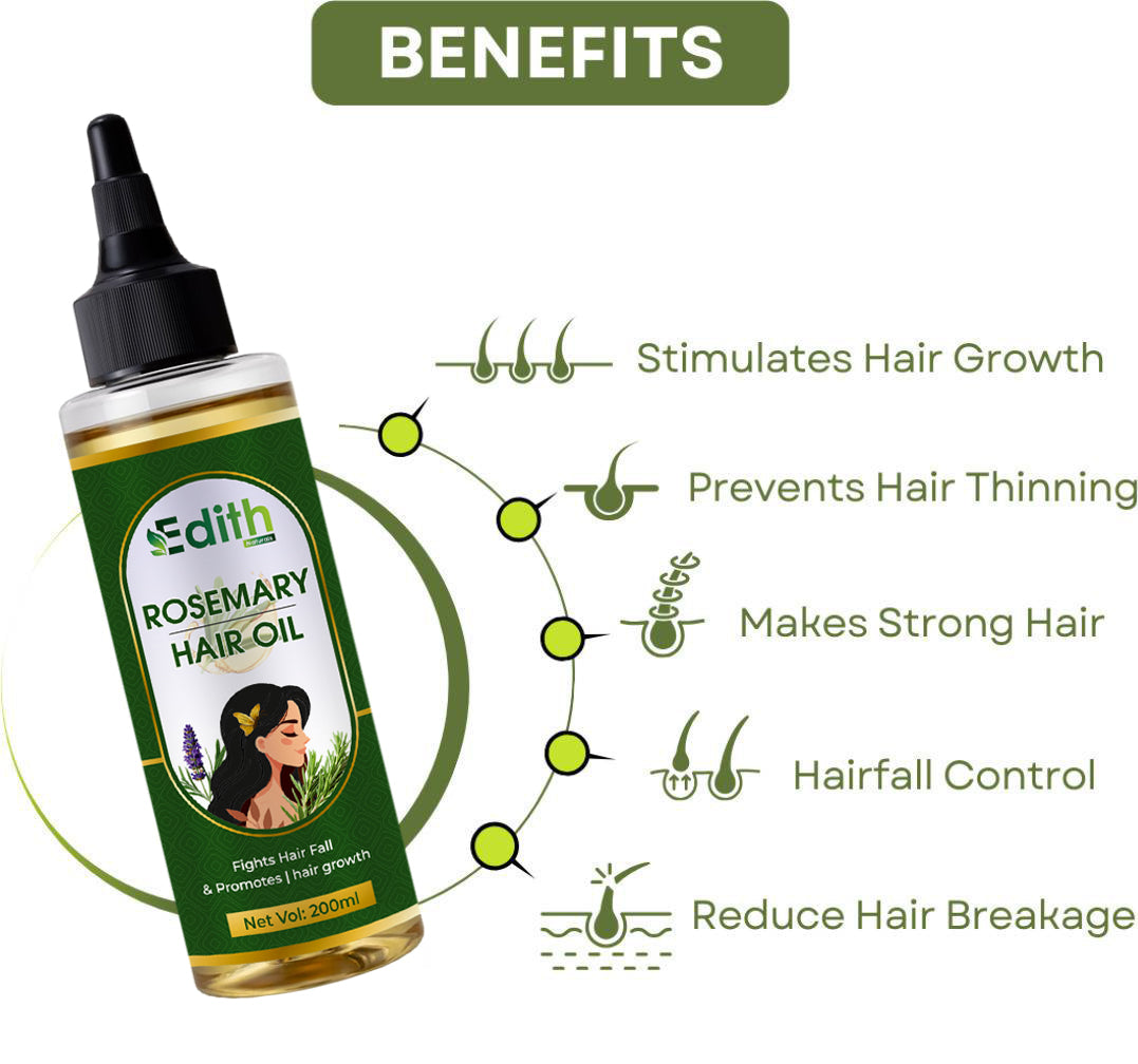 Edith Naturals Rosemary Hair Oil for Hair Growth and Hair Fall Control, Hair Strengthening-200 ml