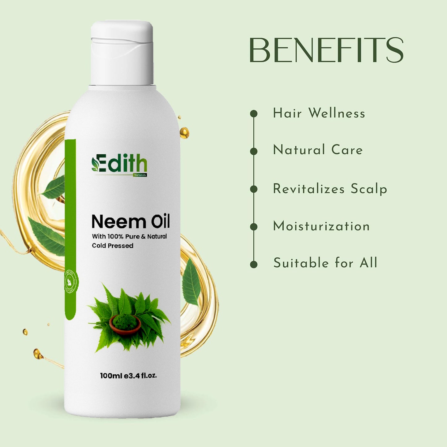 Edith Naturals Organic Olive Castor Neem Hair Oil - Revitalize, Strengthen, and Nourish Skin & Hair-100ml