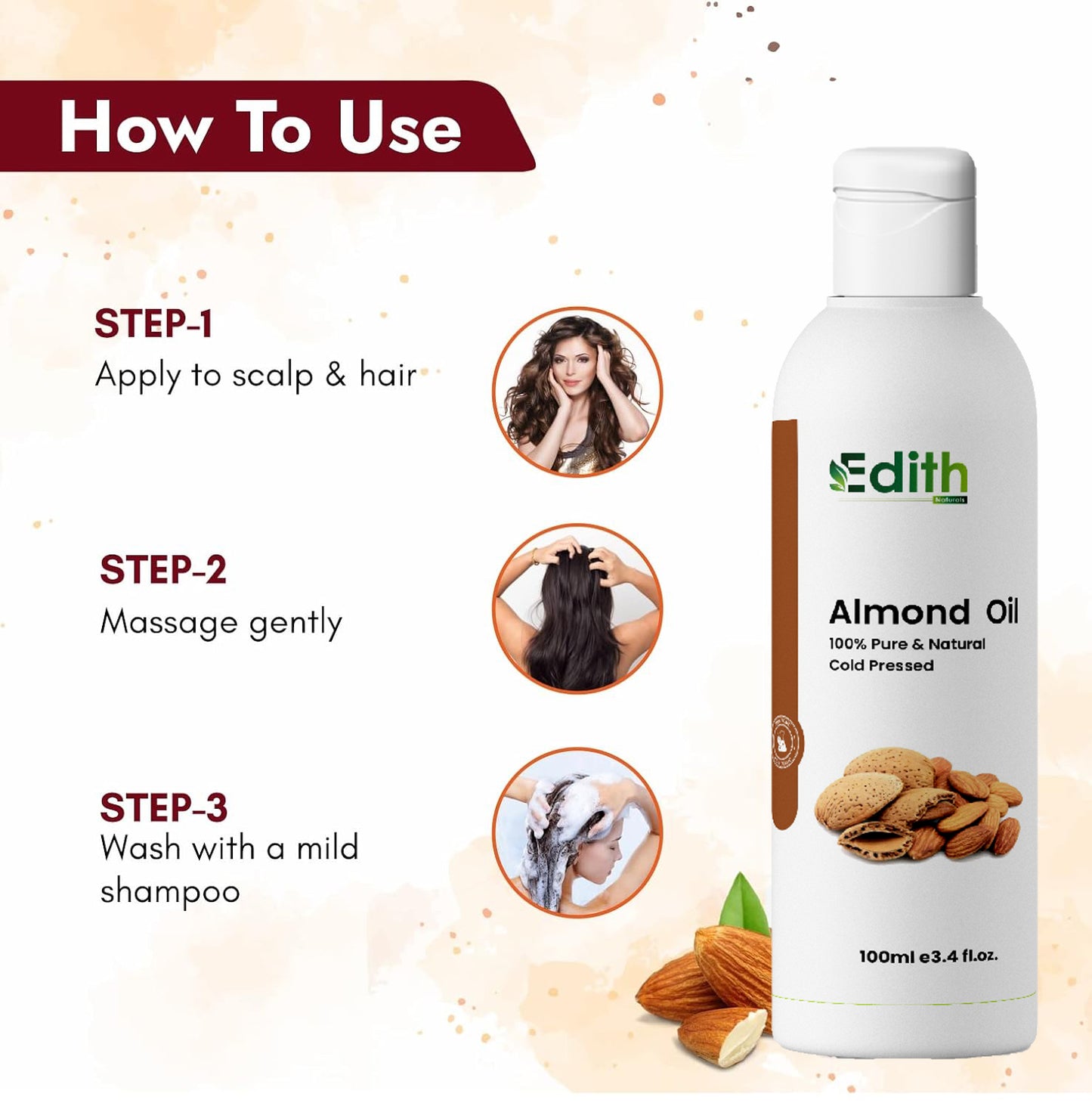 Edith Naturals Organic Olive Sesame Almond Hair Oil - Nourish, Strengthen, and Restore Shine for Skin & Hair-100 ml