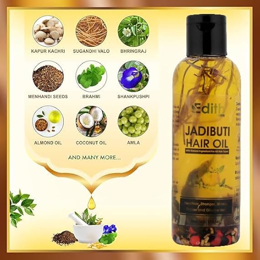 Edith Jadibuti Hair Oil 100 ml and Black Seed Herbal Shampoo 200 ml -Shampoo & Hair Oil Combo Set | For Hair Fall Control | Hair Care Kit For Women & Men I Botanical Extracts, Sulphate-free, Paraben-free, and Free from Mineral Oils