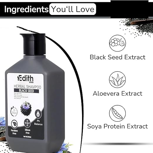Edith Jadibuti Hair Oil 100 ml and Black Seed Herbal Shampoo 200 ml -Shampoo & Hair Oil Combo Set | For Hair Fall Control | Hair Care Kit For Women & Men I Botanical Extracts, Sulphate-free, Paraben-free, and Free from Mineral Oils