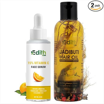 Edith 15% Vitamin C Face Serum with Tri-Collagen, 30ml and Jadibuti Natural Hair Oil, 100ml Combo Pack