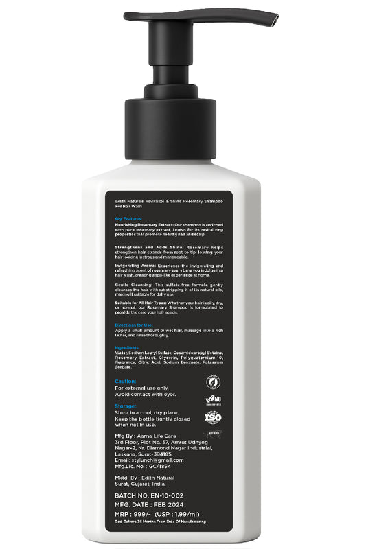 Edith Natural Professional Shampoo, Anti Hair Fall Formula, All Hair Types, 500ml