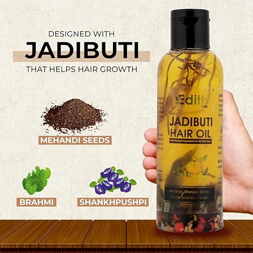 Edith Jadibuti Hair Oil 100 ml and Black Seed Herbal Shampoo 200 ml -Shampoo & Hair Oil Combo Set | For Hair Fall Control | Hair Care Kit For Women & Men I Botanical Extracts, Sulphate-free, Paraben-free, and Free from Mineral Oils