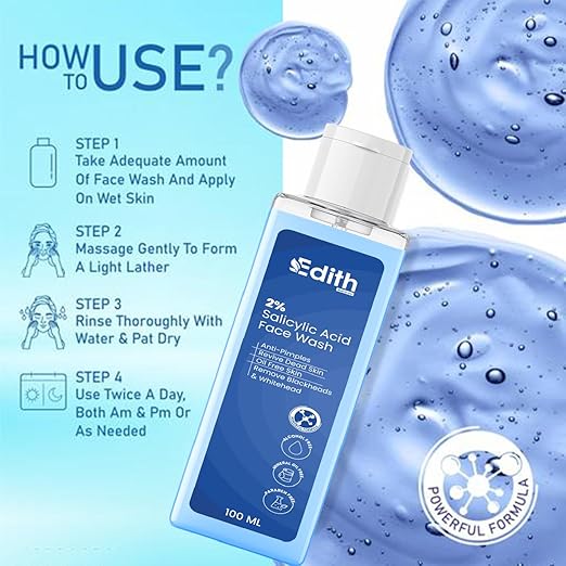 Edith 15% Vitamin C Face Serum with Tri-Collagen, 30ml and 2% Salicylic Acid Gel Face Wash With Salicylic Acid & Witch Hazel For Active Acne - 100 Ml Combo Pack