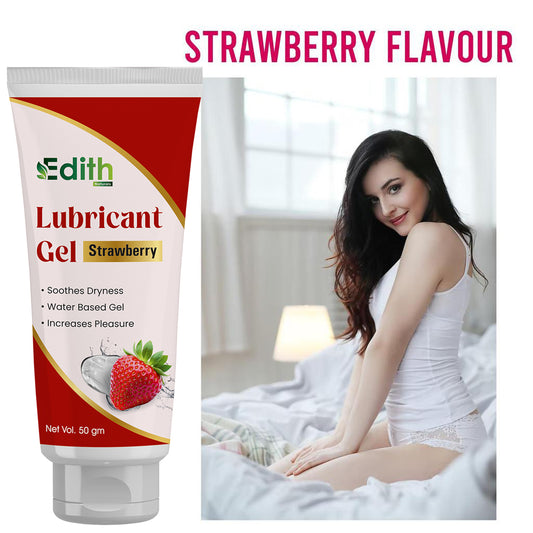Edith Naturals Strawberry Lubricant Gel for Men & Women - 50 ml | Water Based Lube | Compatible with Condoms & Toys | Silicon Free Formula | Long Lasting Pleasure 50 gm