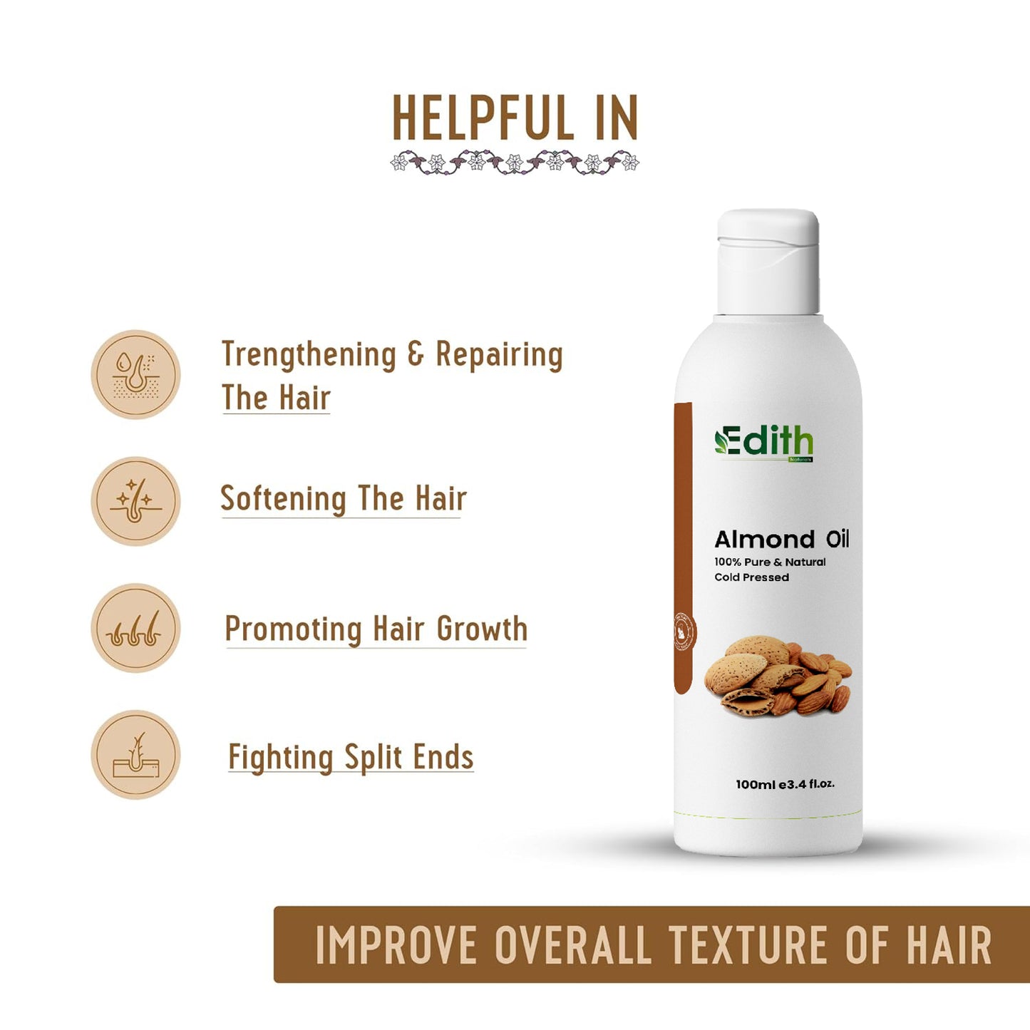 Edith Naturals Organic Olive Sesame Almond Hair Oil - Nourish, Strengthen, and Restore Shine for Skin & Hair-100 ml