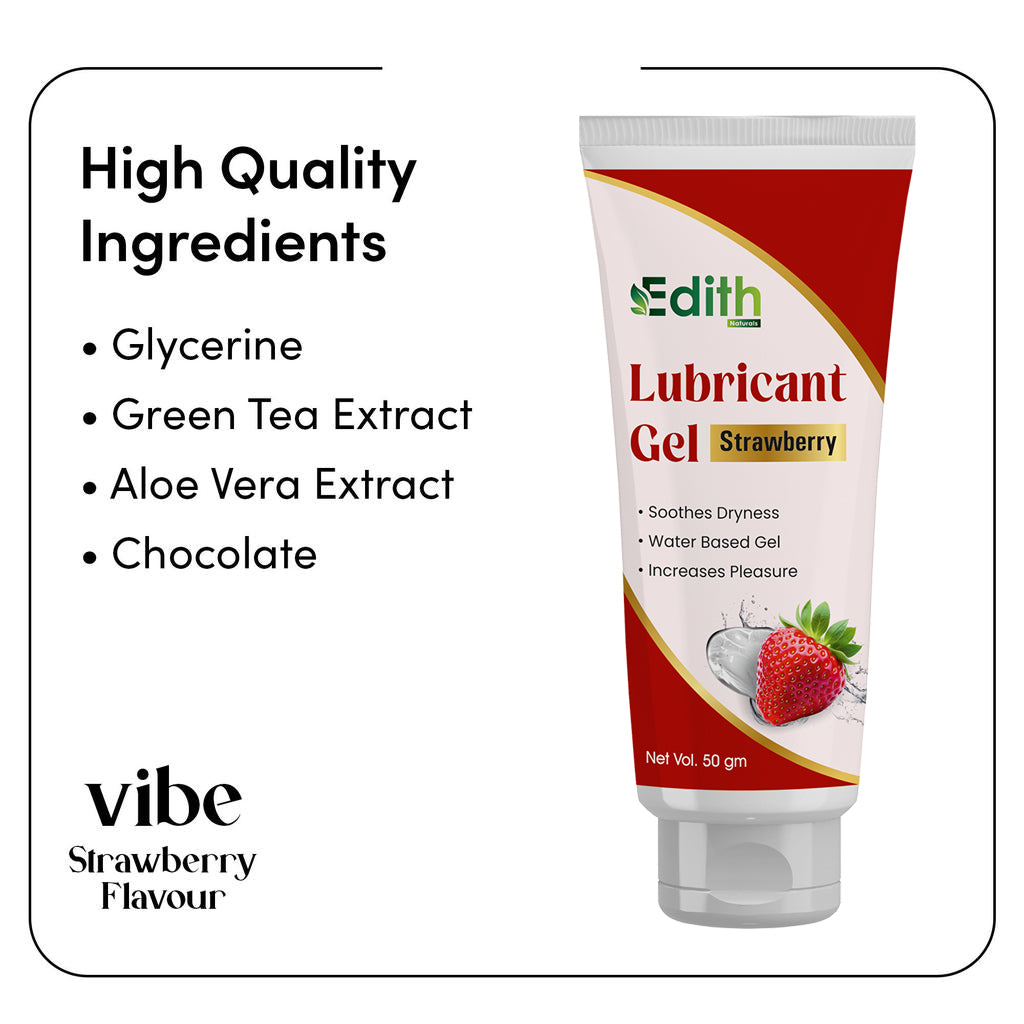 Edith Naturals Strawberry Lubricant Gel for Men & Women - 50 ml | Water Based Lube | Compatible with Condoms & Toys | Silicon Free Formula | Long Lasting Pleasure 50 gm